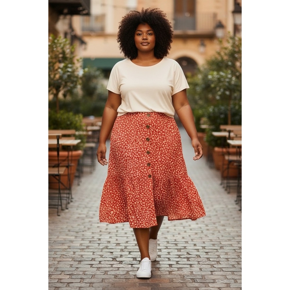 Cotton & Rye Outfitters Cottagecore Button Front High Low Boho Midi Skirt XX